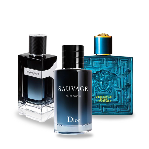 Promóciós csomag 3 parfüm: Dior SAUVAGE, Yves Saint Laurent Y MEN és Versace EROS 100 ml.