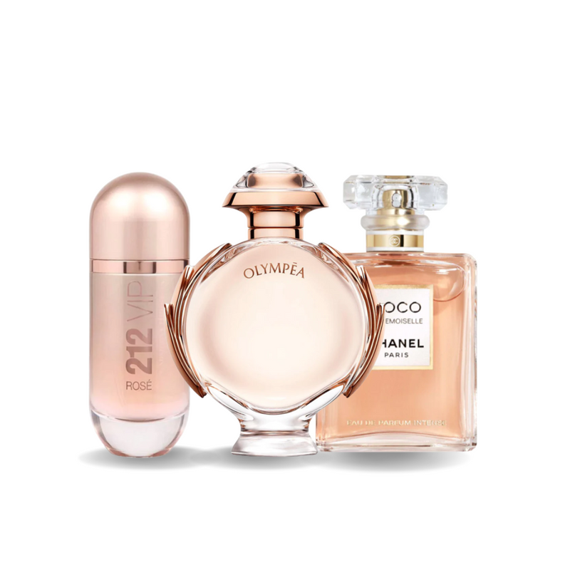 Promóciós csomag 3 parfüm: Carolina Herrera 212 VIP ROSÉ, Paco Rabanne OLYMPÉA és Chanel COCO MADEMOISELLE 100 ml.