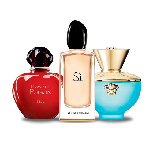 Promóciós csomag 3 parfüm: Dior HYPNOTIC POISON, Giorgio Armani SÌ és Versace DYLAN TURQUOISE 100 ml.